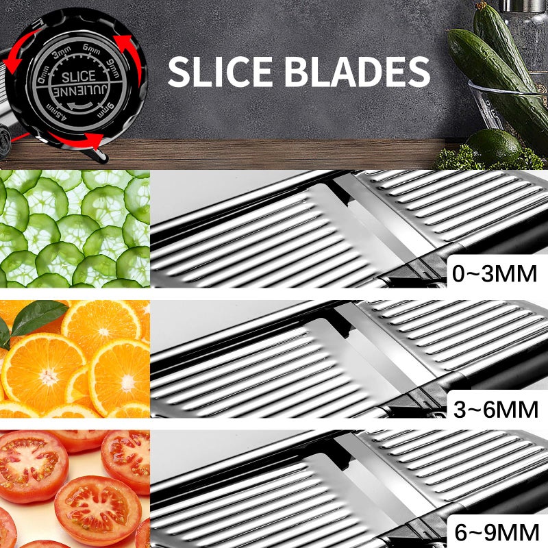VEKAYA Mandoline Slicer, Mandoline Slicer for Kitchen, Adjustable Mandolin, Stainless Steel Mandoline, Vegetable Slicer, Potato, Onion, Cucumber, Tomato, Veggie Slicer with Cut-Resistant Gloves - Image 2